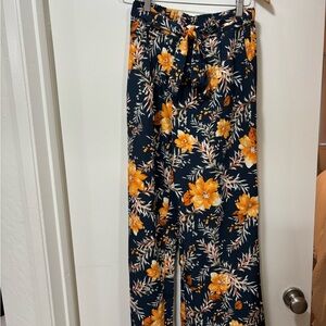 Francesca's Collections Floral Navy and Orange Pants